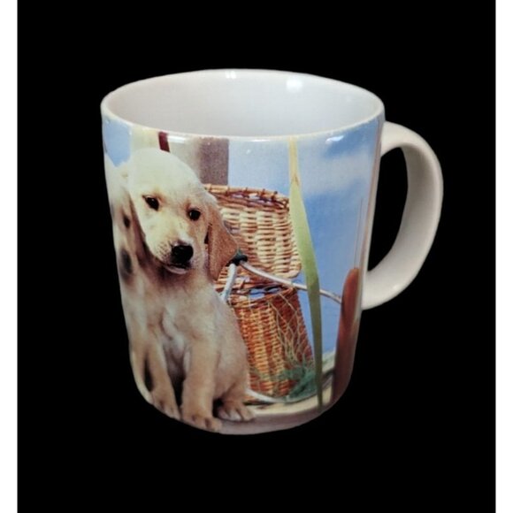 Golden Retriever puppy dog mug cup   blue white 10 OZ - Picture 1 of 9